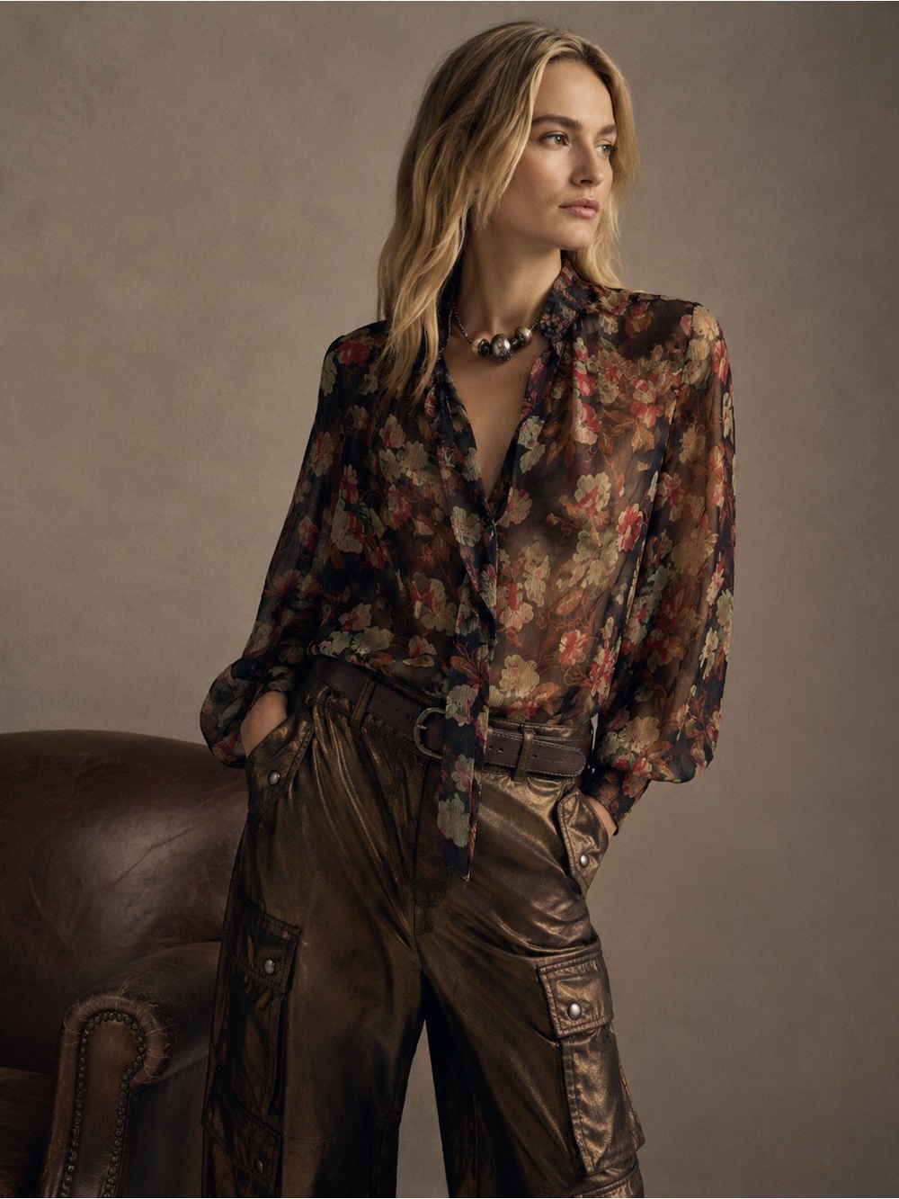 Polo Ralph Lauren Silk Black Floral Sheer Blouse Size 8 Fall 2015 Collection